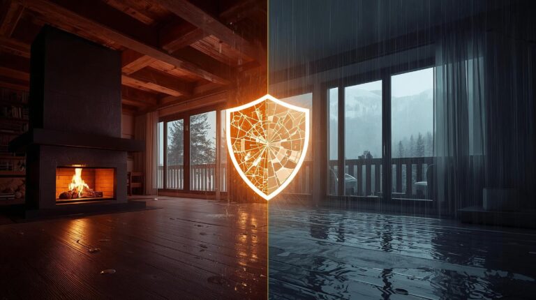 Comparison between a protected and damaged apartment illustrating the need for property insurance