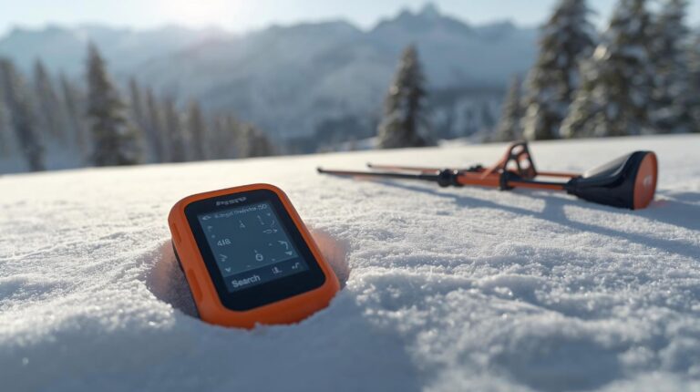 Pieps avalanche transceiver in search mode on snow in Bansko