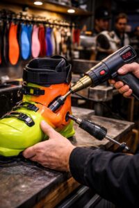 Процес на ботфитинг и разпъване на ски обувка в сервиз в Банско