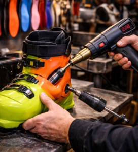 Процес на ботфитинг и разпъване на ски обувка в сервиз в Банско