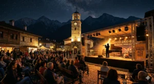 Вечерен концерт на Банско Джаз Фест на площада в стария град.