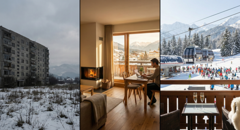 Comparison of price segments on the Bansko property market - cheap complexes, cozy homes and luxury properties next to the lift