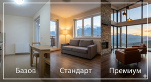Comparison of the three levels of apartments in Bansko - Basic Standard and Luxury