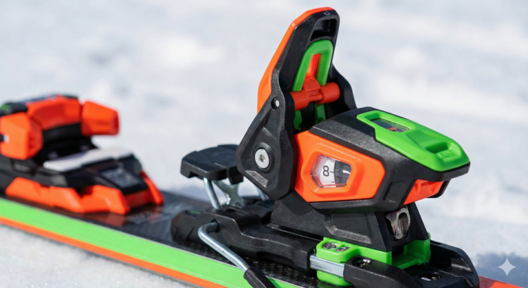 Rear part of ski machine with window for DIN adjustment