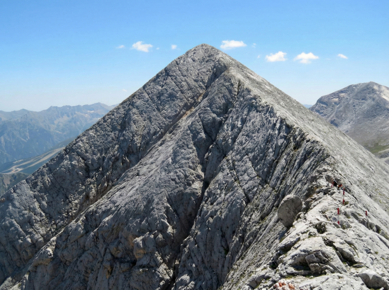 View of the marble Kutelo Peak and the Koncheto ridge in Pirin in summer