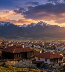 Панорамна гледка към Банско, Разлог и върховете на Пирин планина