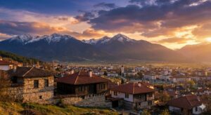 Панорамна гледка към Банско, Разлог и върховете на Пирин планина