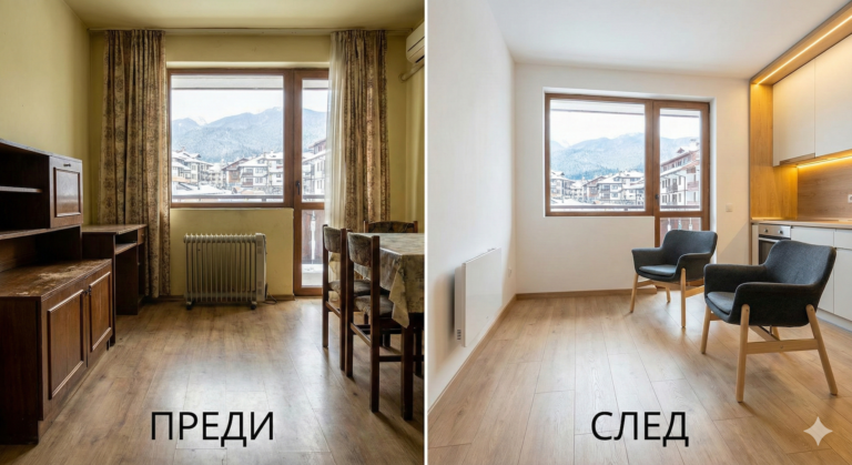 Comparison before and after renovation of an apartment in Bansko - prices 2026
