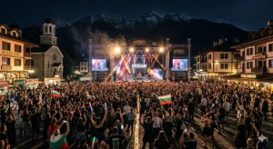 Рок фестивали в Банско на централния площад под Пирин планина.