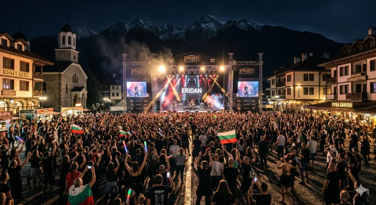 Рок фестивали в Банско на централния площад под Пирин планина.