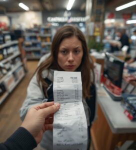 Турист проверява касова бележка в супермаркет в Банско след пазаруване