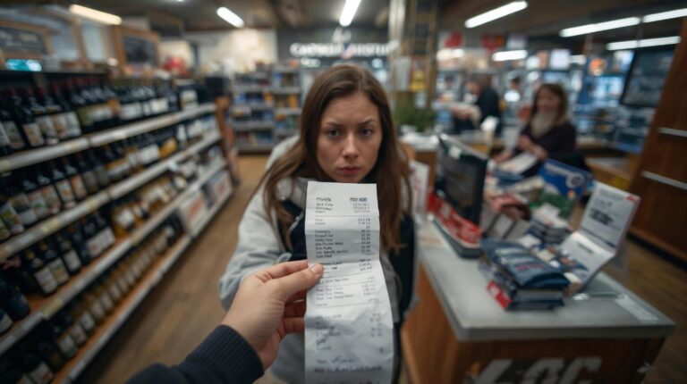 A tourist checks a receipt in a supermarket in Bansko after shopping