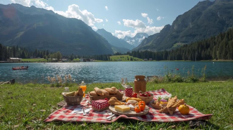 Family picnic at Belizmata Dam with a view of Pirin Mountain