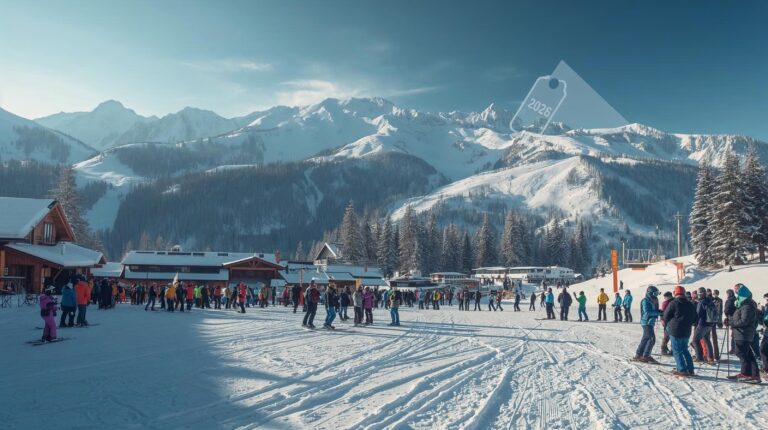 Ski slopes in Bansko and lift queue season 2025 2026 with a view of Pirin Mountain