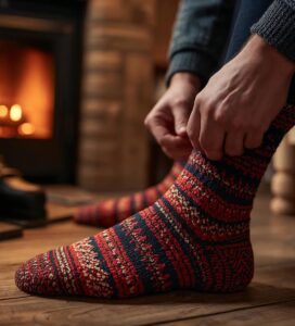 Плетени вълнени шушони и ски екипировка в уютна обстановка в Банско