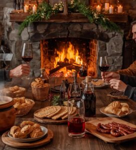 Традиционна трапеза за Ивановден в Банско с капама, вино и посещение при кума.