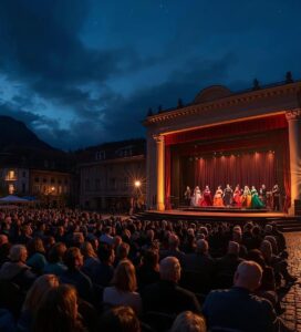 Банско Опера Фест сцена на открито с планина Пирин на заден план