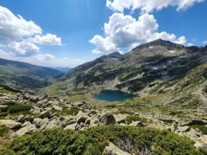 Kamenitsa Peak in Pirin Mountain, viewed from the Tevno Lake shelter area in summer.