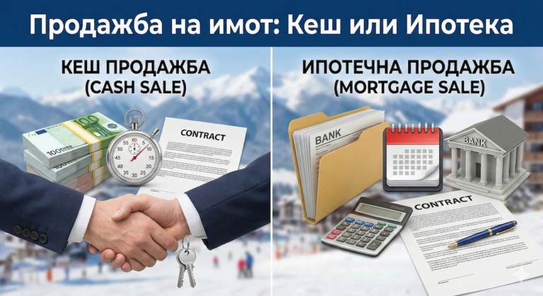 Comparison between selling a property with cash and with a mortgage in Bansko.