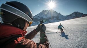 Ski instructor in Bansko uses GoPro for video analysis of student