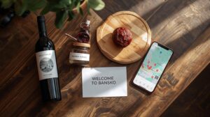 Welcome gift for guests in Bansko with local products and a QR code guide.