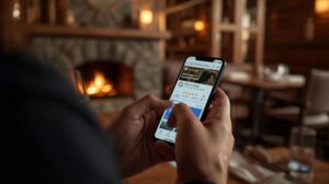 Restaurant owner checks online reviews on Google - reputation management