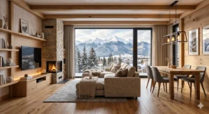 Модерен интериор на реновиран апартамент в Банско с гледка към Пирин