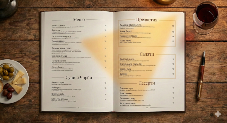 Пример за меню инженеринг с правилно подредени ястия и цени