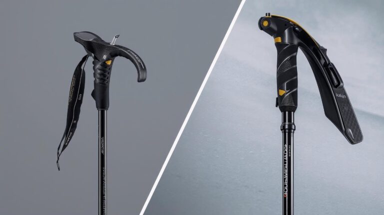 Comparison between carbon piste ski poles and telescopic freeride poles