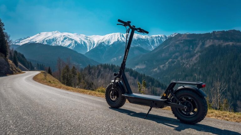 powerful electric scooter for standing rider on the road to Banderishka Polyana in Bansko