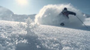 Different types of snow and powder for skiing in the mountains.