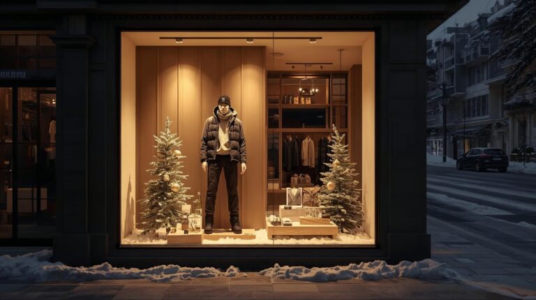 A storefront in Bansko with professional visual merchandising and warm lighting.