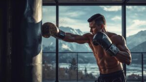 Boxing and kickboxing training in a gym in Bansko with a mountain view