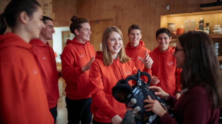 Smiling staff in a ski locker helps customers in Bansko