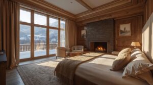 Luxury hotel room in Bansko with a view of Pirin Mountain in winter