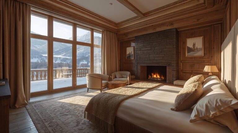Luxury hotel room in Bansko with a view of Pirin Mountain in winter