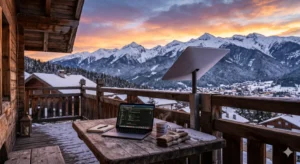 Starlink антена монтирана на вила в Банско с изглед към Пирин планина