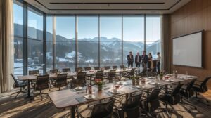 : Modern conference hall in Bansko with a view of Pirin Mountain