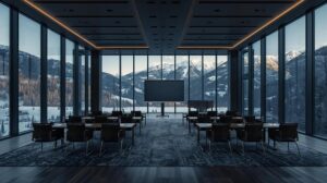 Conference hall in Bansko with a view of the Pirin Mountain for MICE events.