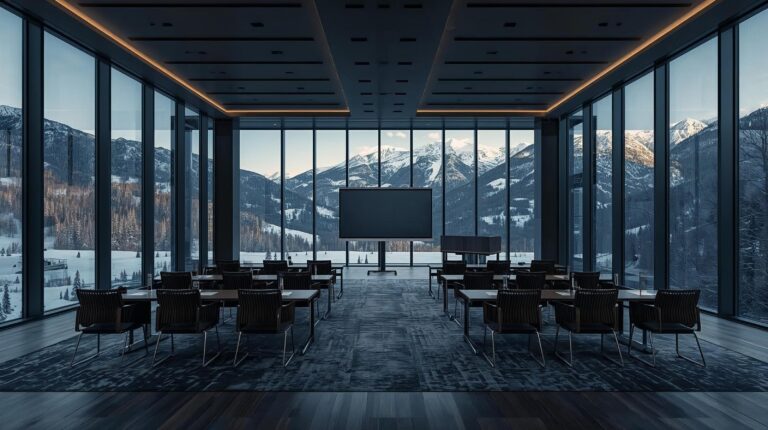 Conference hall in Bansko with a view of the Pirin Mountain for MICE events.