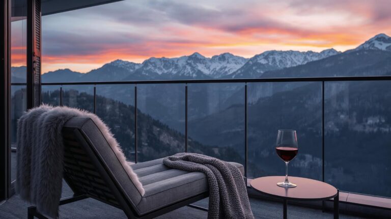 View of Pirin Mountain from the terrace of Premier Luxury Mountain Resort in Bansko.