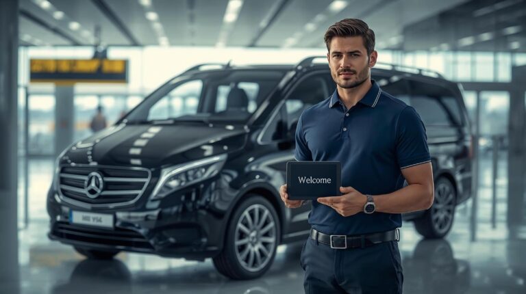 A professional driver welcomes tourists for a transfer to Bansko