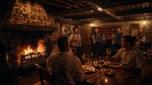 Live folk music in a tavern in Bansko – musicians and a traditional atmosphere.