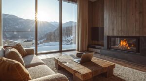 A modern apartment with views of the Pirin Mountains, representing the ideal home in Bansko for rent or purchase.