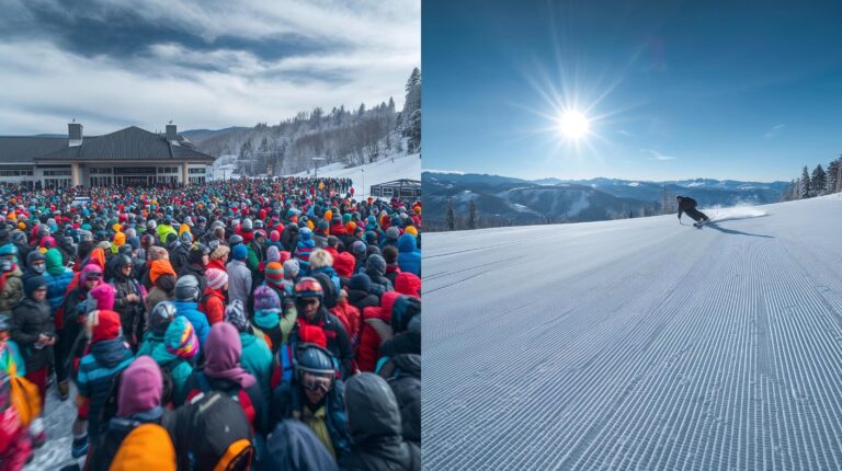 Comparison of ski slope traffic in Bansko on weekends versus weekdays