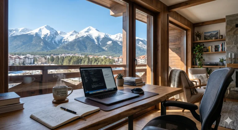 Modern office with a view of Pirin Mountain in Bansko