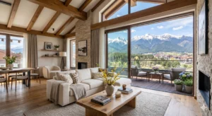 Пазар на имоти в Банско - интериор на луксозен апартамент с изглед към планината