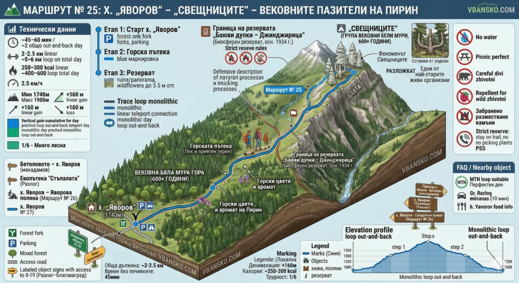 Route No. 25: Guide to the centuries-old guardians of Pirin – the "Candlesticks" from the "Yavorov" hut (Infographic)