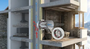 Diagram of a ventilation shaft and check valve in an apartment in Bansko.