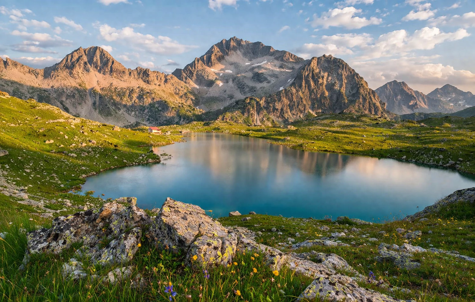 Tevno Lake Hut in the summer